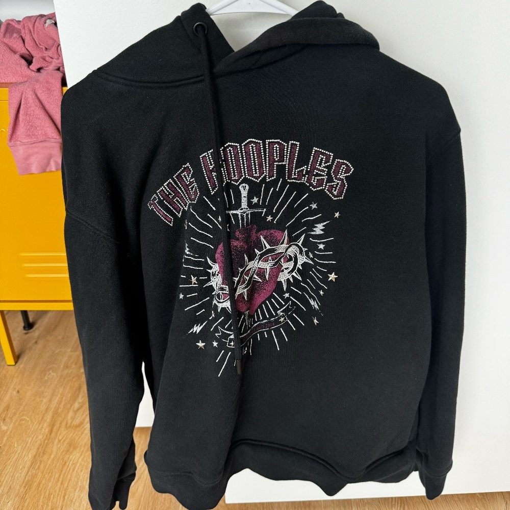 THE KOOPLES  BLACK HOODIE WITH DAGGER THROUGH HEART SERIGRAPHY